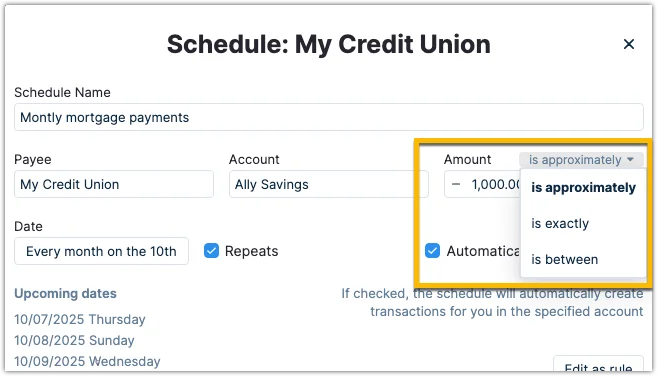 Example of amount field