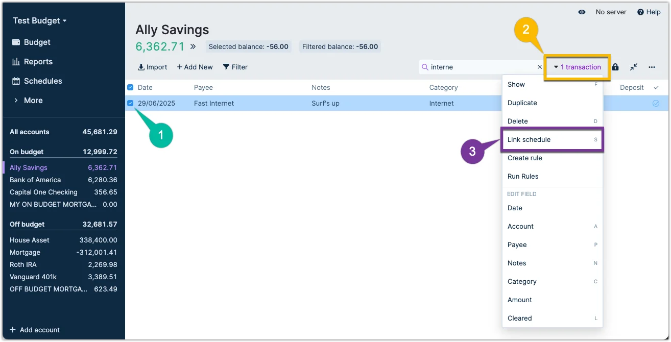 Example of transaction overivew