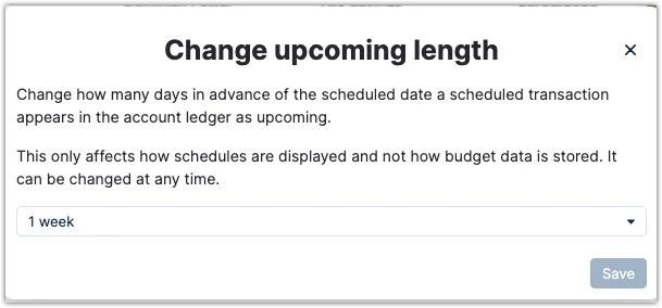 Change upcoming length